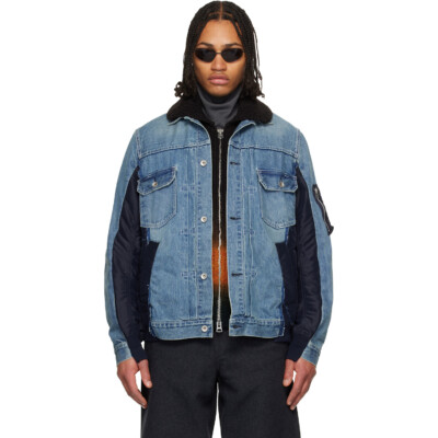sacai Blue Nylon Twill & Denim Jacket