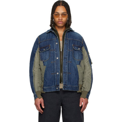 sacai Navy & Khaki Nylon Twill & Denim Jacket