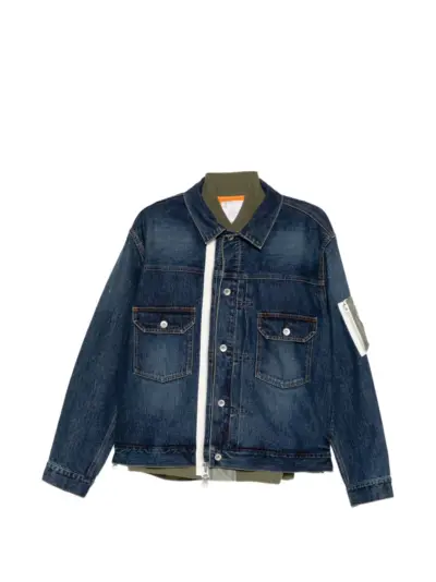 sacai denim layered twill jacket - Blue