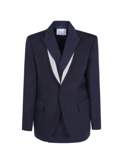 sacai layered silk blazer - Blue