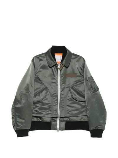 sacai layered zip-fastening jacket - Green
