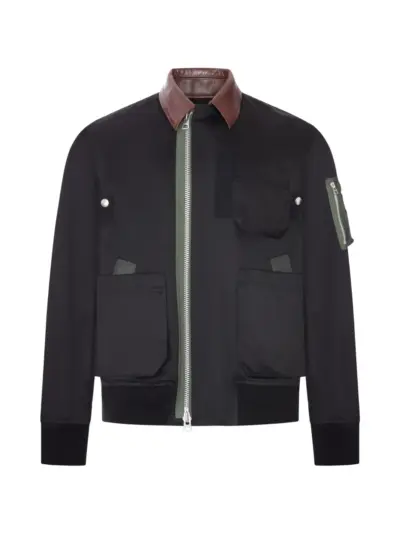sacai leather-trimmed utility bomber jacket - Black