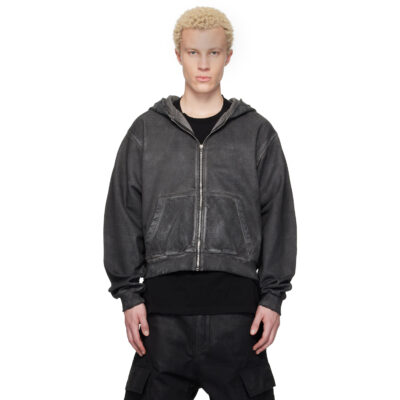 DET BLEV SENT Gray Waxed Garment-Dyed Zip Hoodie