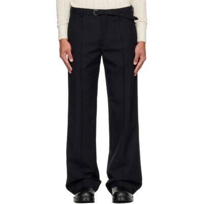 Dries Van Noten Black Belted Wool Trousers