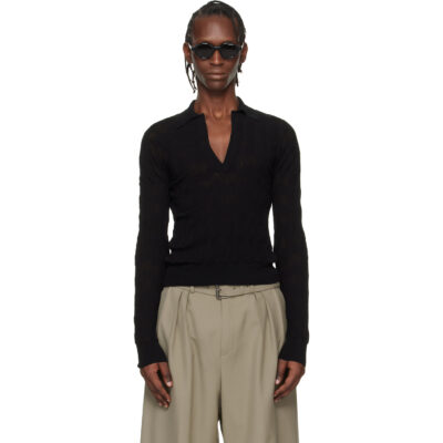 Dries Van Noten Black Knit Polo