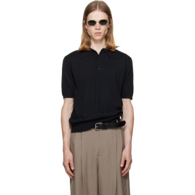 Dries Van Noten Black Knit Wool Polo