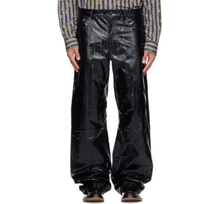 Dries Van Noten Black Loose Leather Pants
