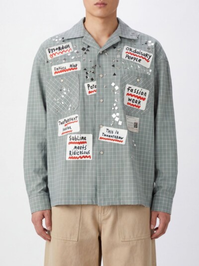 MAISON MIHARA YASUHIRO Check Cotton Shirt with Cuban Collar and Asymmetric Hem