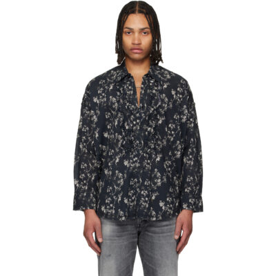 R13 Black Shredded Seam Ruffle Shirt