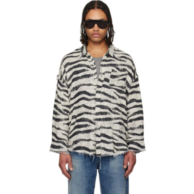 R13 Black & White Shredded Seam Drop Neck Shirt