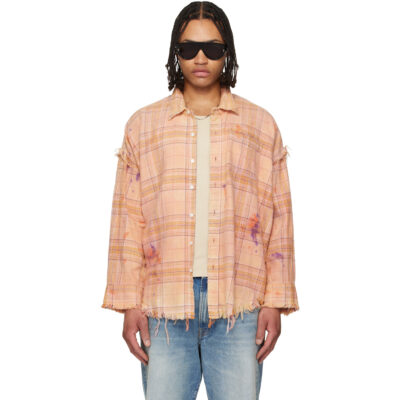 R13 Orange Shredded Seam Drop Neck Shirt