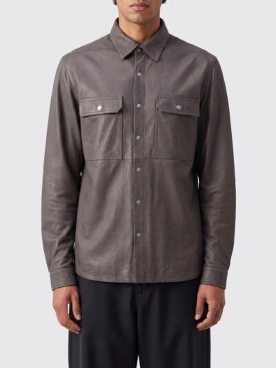 RICK OWENS Calfskin Leather Shirt Jacket with Patch Pockets