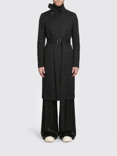 RICK OWENS Double-Breasted Knee-Length Stretch-Cotton Trench Coat with Belt