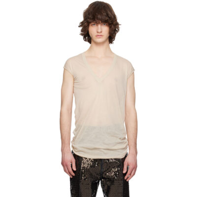 Rick Owens Beige Temple Deep V SL T-shirt