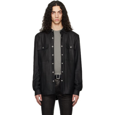 Rick Owens Black Temple Feather Nappa Leather Outer Shirt