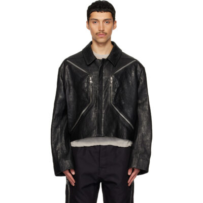 Rick Owens Black Temple Heizer Mac Leather Jacket