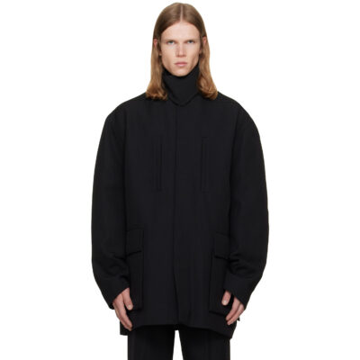 Rick Owens Black Tower Collared Mac Coat