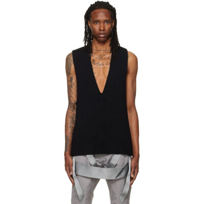Rick Owens Black Tower Knit V Tank Top