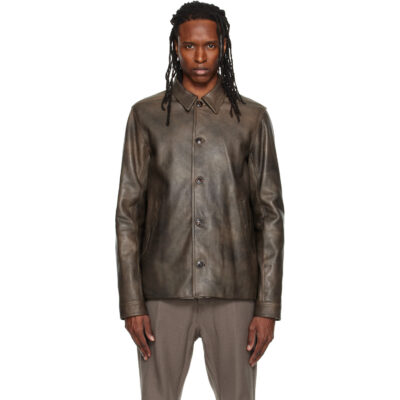 Rick Owens Brown Buttoned Brad Leather Jacket