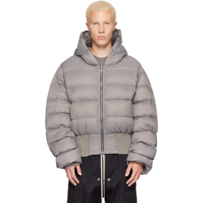 Rick Owens Gray Tower Nylon Duvet Hooded Down Jacket