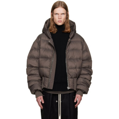 Rick Owens Taupe Tower Hooded Down Jacket