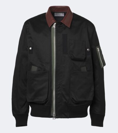Sacai Leather-trimmed cotton blouson jacket
