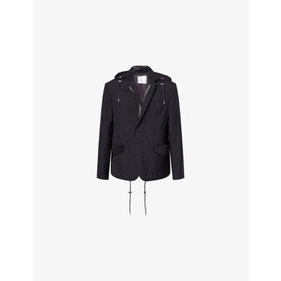 Sacai Mens Sacai Detachable-Hood Notch-Lapel Woven Jacket
