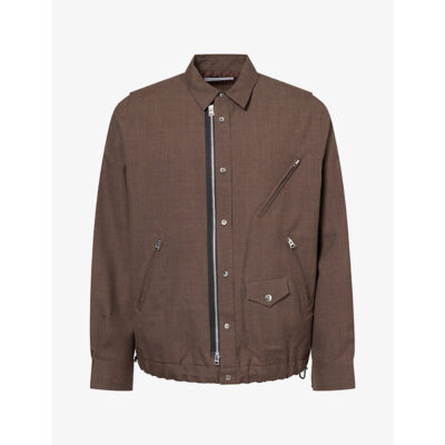 Sacai Mens Sacai Zip-Up Collared Wool Jacket