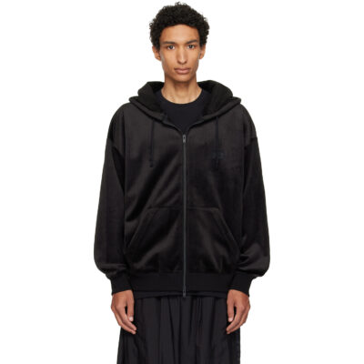Y-3 Black Velvet Corduroy Zipper Hoodie