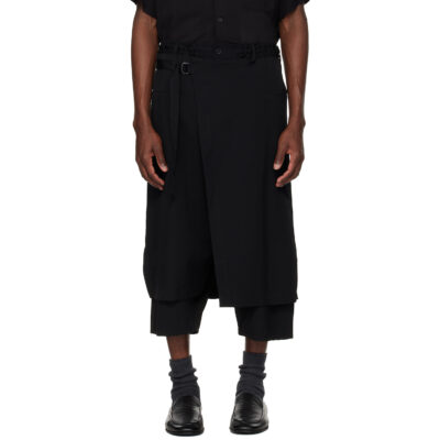 YOHJI YAMAMOTO Black Wool Gabardine Standard Wrap Trousers