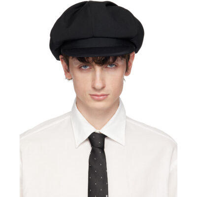 YOHJI YAMAMOTO Black Wool Gabardine Tuck Casquette Cap