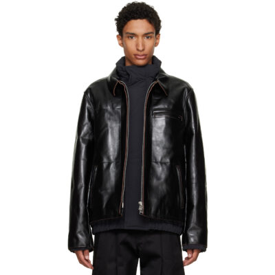 sacai Black Down Leather Blouson Jacket
