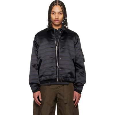 sacai Navy Horizontal Stripe Blouson Bomber Jacket