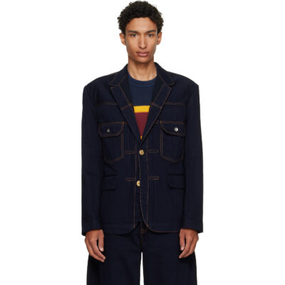 sacai Navy Notched Lapel Denim Blazer
