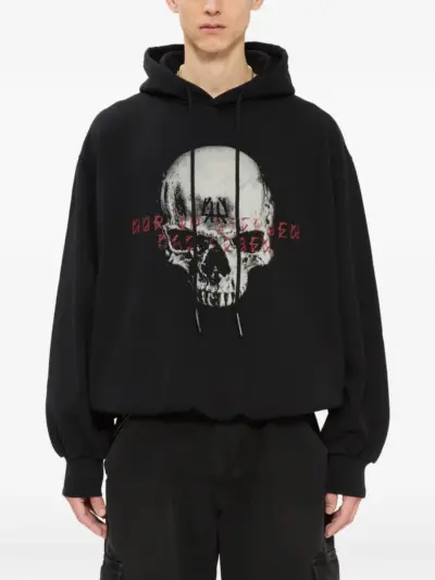44 LABEL GROUP skull-print drawstring hoodie - Black
