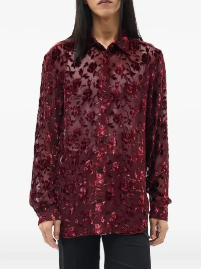 Ann Demeulemeester Andre floral-devoré shirt - Red