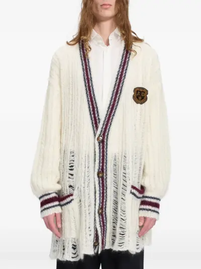 Ann Demeulemeester distressed cable-knit cardigan - Neutrals