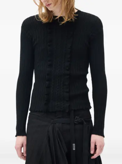 Ann Demeulemeester ruffle-trimmed cable-knit sweater - Black