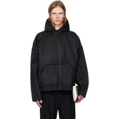 DET BLEV SENT Black Waxed Denim Hoodie