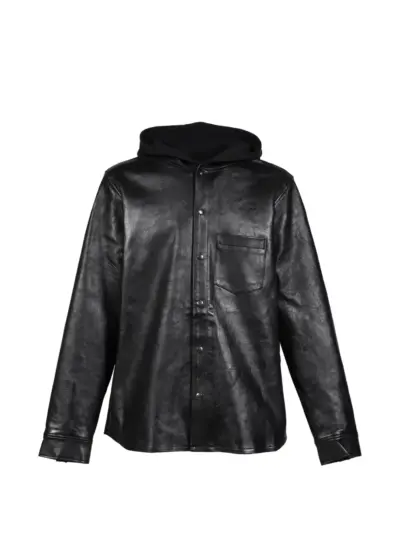 DET BLEV SENT leather hooded jacket - Black