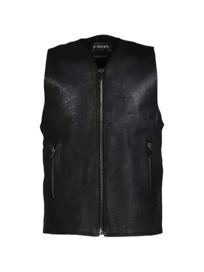 DET BLEV SENT zip-up leather vest - Black