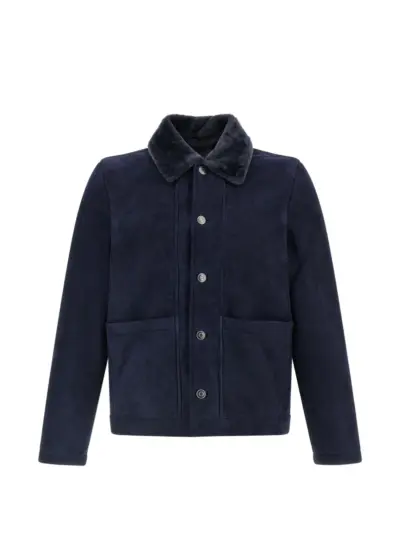 Giorgio Brato shearling-collar leather jacket - Blue