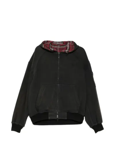 Juun.J checked reversible zip-up hoodie - Black