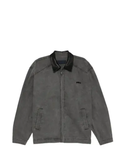 Juun.J leather-collar zip-up shirt jacket - Grey