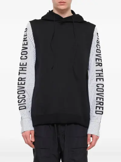 Juun.J striped-sleeve layered-effect hoodie - Black
