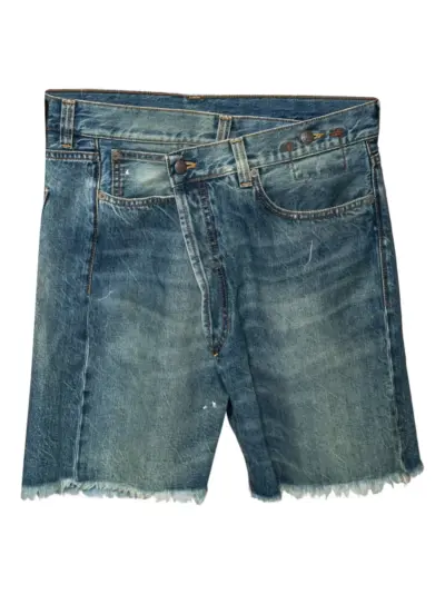 R13 asymmetric-closure frayed edge shorts - Blue