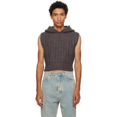 Rick Owens Gray Tower Cropped Hooded Tank Top