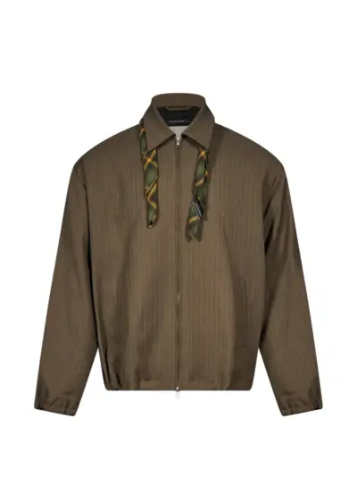 Song For The Mute pinstripe-pattern scarf-detail jacket - Brown