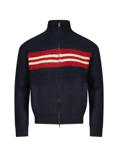 Song For The Mute striped ribbed-knit zip-up cardigan - Blue