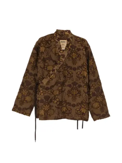 Uma Wang floral-jacquard wrap shirt - Brown